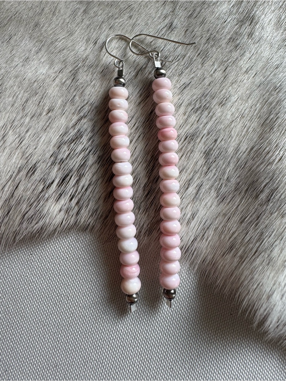 Native American Pink Conch Beaded Drop Earrings